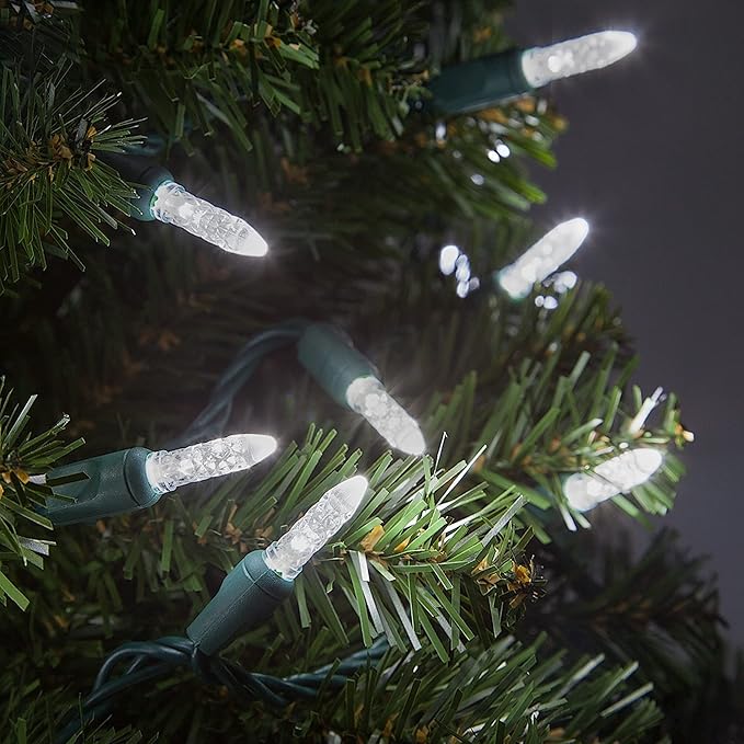 24 ft 70 Count M5 LED Cool White Christmas Lights, Green Wire Indoor/Outdoor Commercial Grade Mini String, Holiday Lighting