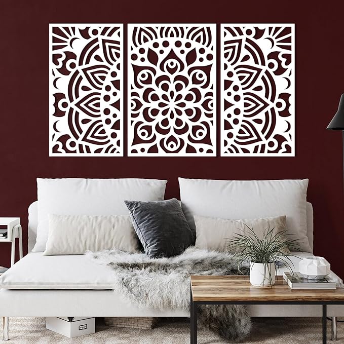 Mandala Metal Wall Art, Lotus Flower Metal Wall Decor, Bohemian Headboard Wall Decor, Scroll Wall Art, Mandala Wall Hanging for Living Room, Bedroom, Yoga Room (White, 41"x23"/105x58cm)