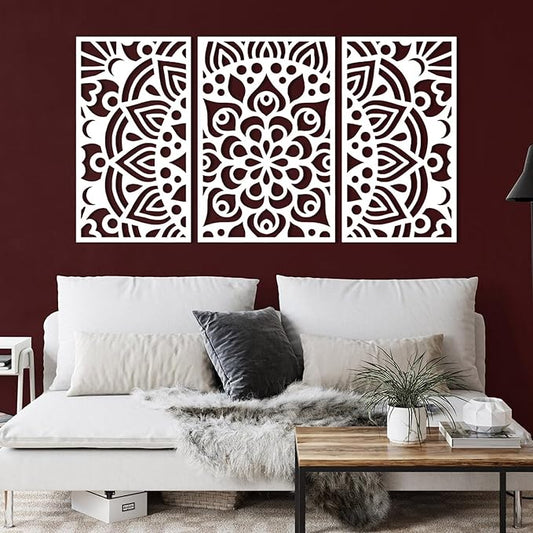 Mandala Metal Wall Art, Lotus Flower Metal Wall Decor, Bohemian Headboard Wall Decor, Scroll Wall Art, Mandala Wall Hanging for Living Room, Bedroom, Yoga Room (White, 35"x20"/90x50cm)
