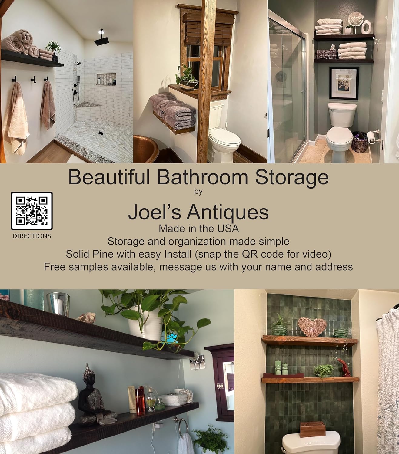 Joel's Antiques 36 Inch Wooden Floating Shelves for Wall - 36x8x2 in - Made of Natural Wood - Heavy Duty Rustic Wall Shelves for Bedroom - Perfect for Living Room, Kitchen - Grey