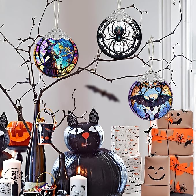 2025 Ornaments for Christmas Tree, Zmoicky Stained Glass Hanging Ornament, Christmas Ornaments Clearance, Gift Exchange Ornament, Bauble Present - Evil Bat