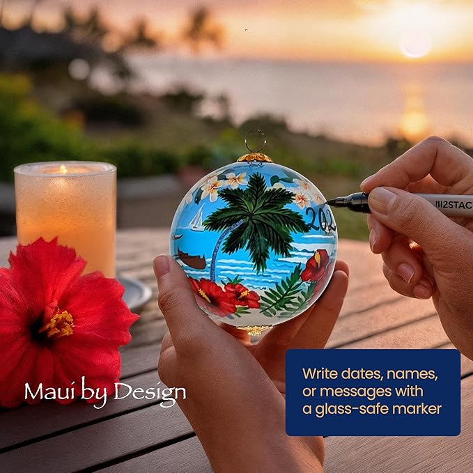 Hawaiian Beach Life Collectible Hawaiian Ornament Hand-Painted Glass with Gift Box NB/H