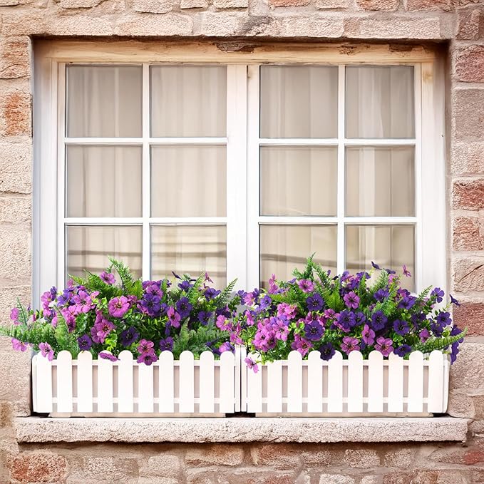 Artificial Flowers for Outdoors, 12 Bundles Multicolor Silk Fake Flower with Ferns for Spring Summer Decoration, UV Resistant No Fade Artificial Outdoor Plants for Home Planter Porch Patio Yard Decor