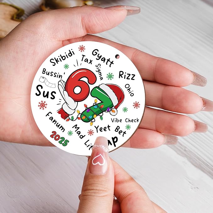 67 Christmas Ornament, 67 Ornaments for Xmas Tree, Funny Christmas Ornaments 2025, 6 7 Meme Ornament for Teens, Six Seven Gifts, Gag Gifts for Teens, Teen Girls Trendy Stuff