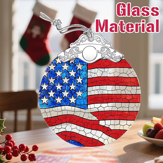 Stained Glass Ornament, Christmas Ornament, Hanging Ornaments for Home Decor & Christmas Tree Ornaments – Exquisite Holiday Decor, Xmas Gifts & Holiday Present - American Flag