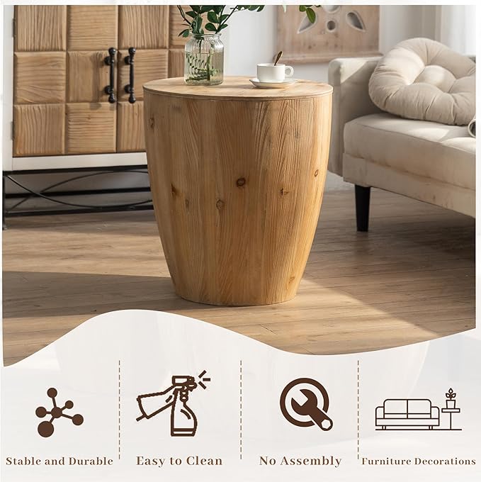21.06" Vintage Style Bucket Shaped Coffee Table, Drum Coffee Table for Office, Dining Room and Living Room, Nature