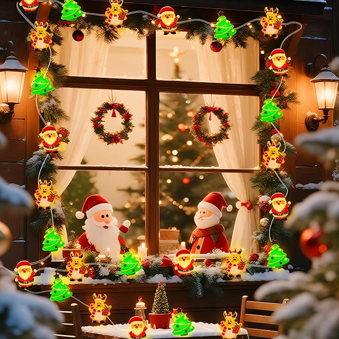 ZGWJ Christmas String Lights with Timer, Tree-Reindeer-Santa Claus 50LED 16FT Twinkle Fairy Lights 8 Modes for Bedroom,Christmas Parties Decoration (Xmas Tree-Reindeer-Santa Claus, 1PCS)