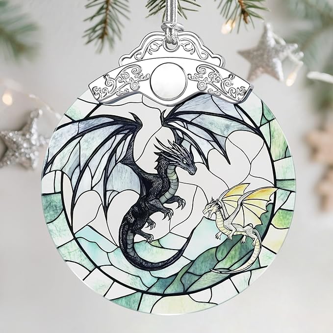 Christmas Ornament, Stained Glass Ornament, Christmas Ornaments for Tree, Hanging Ornaments for Home Decor & Xmas Decorations – Holiday Decor, Gift Ideas, Perfect Holiday & Xmas Gifts - Fantasy Dragon