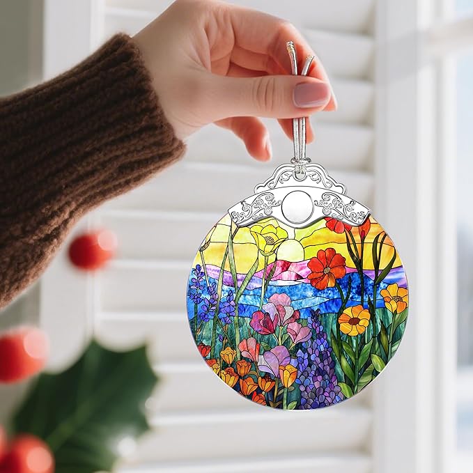 Stained Glass Ornament, Wildflowers Christmas Ornaments, Christmas Decorations for Tree, Holiday Ornament, Flower Themed Gifts, Holiday Party Gifts, Gift Ideas & Xmas Gift