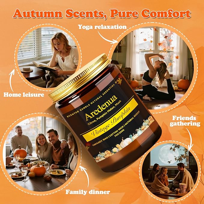 Vintage Pumpkin Candle – Warm Spiced Holiday Candles, Soy Candles for Home, Cozy Christmas Scent with Pumpkin, Cinnamon & Vanilla – Winter Aromatic Candle Gift for Women & Men