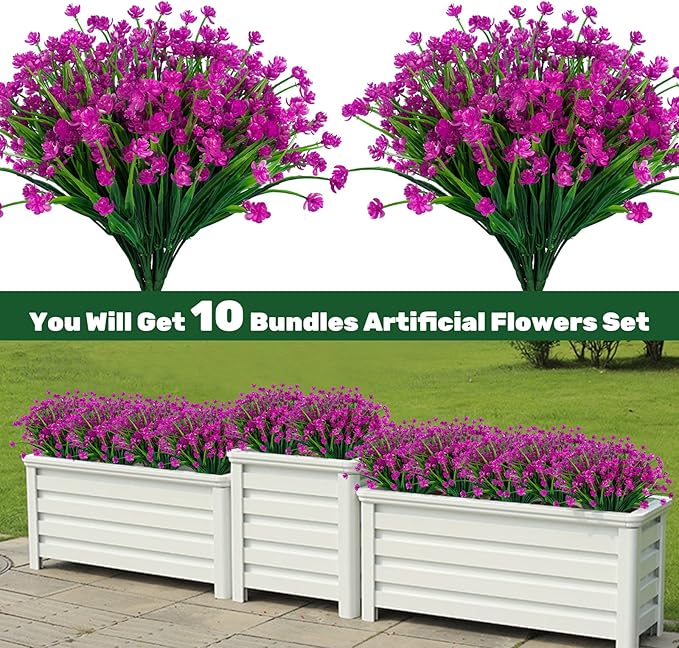 Lnoicy 10pcs Artificial Flowers,Fake Flowers Picks for Office Decorations Floral Arrangements DIY Wreath Holiday Tables Party Home Decor and Home Garden Decoration(Fuchsia)