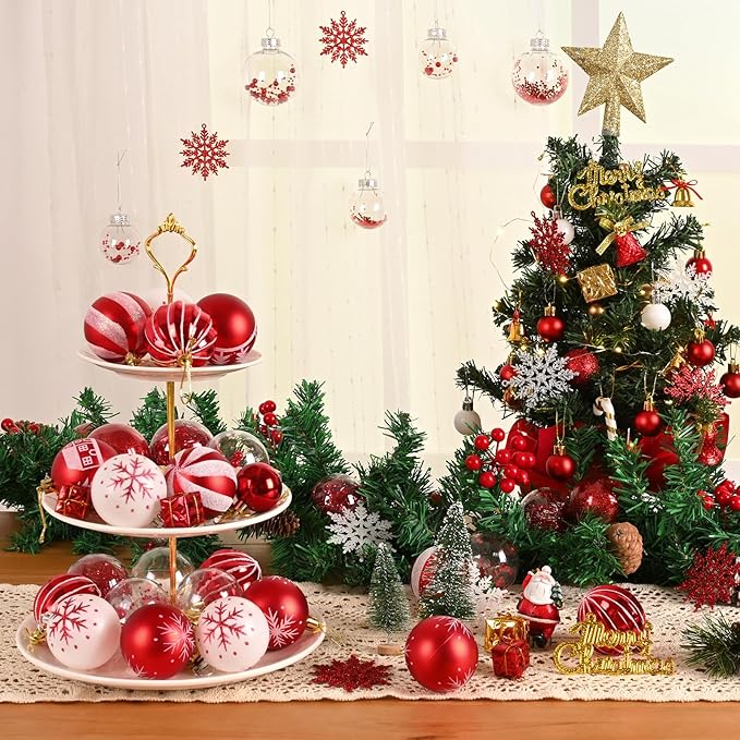 50Pcs Christmas Tree Ornaments - 2.36''/60mm Christmas Ball Ornaments Set for Xmas Tree Holiday Party Wedding Home Decorations (Red & White)