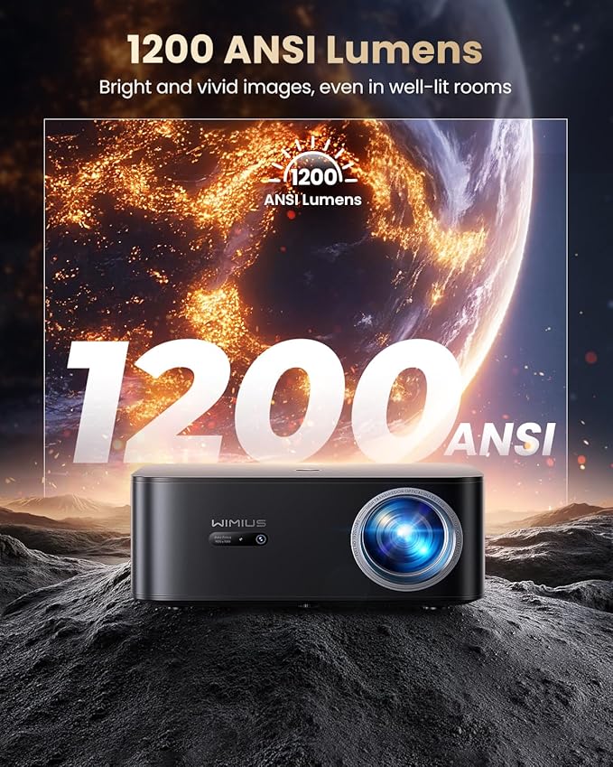 【1200 ANSI/Google TV/4K Supported 】Smart Projector with WiFi & Bluetooth, Outdoor & Home Movie Projectors with Voice Control,Auto Focus & Keystone,Compatible with Netflix Proyector WiMiUS K13 Black