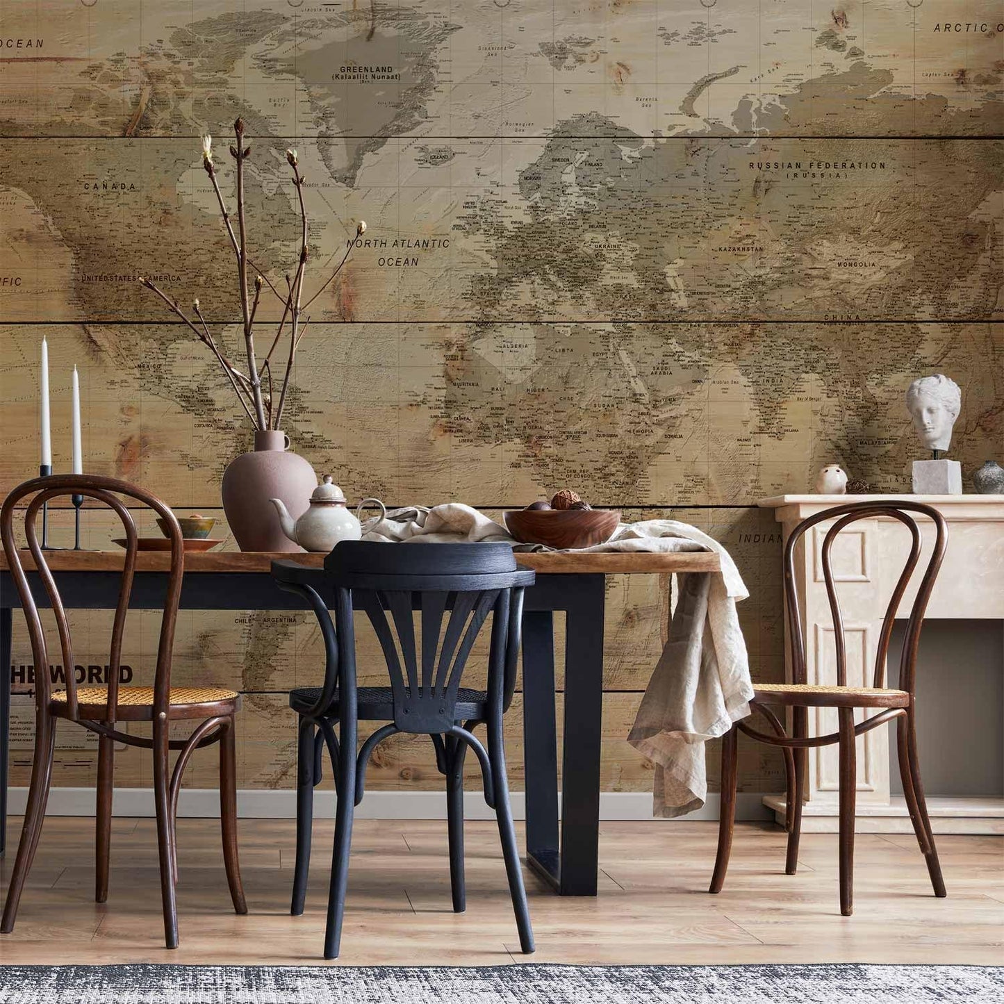 artgeist Wall Mural World Map 96x69 in - XXL Peel and Stick Self-Adhesive Wallpaper Removable Large Sticker Foil Wall Decor Print Picture Image Design Map of The World k-A-0218-a-a