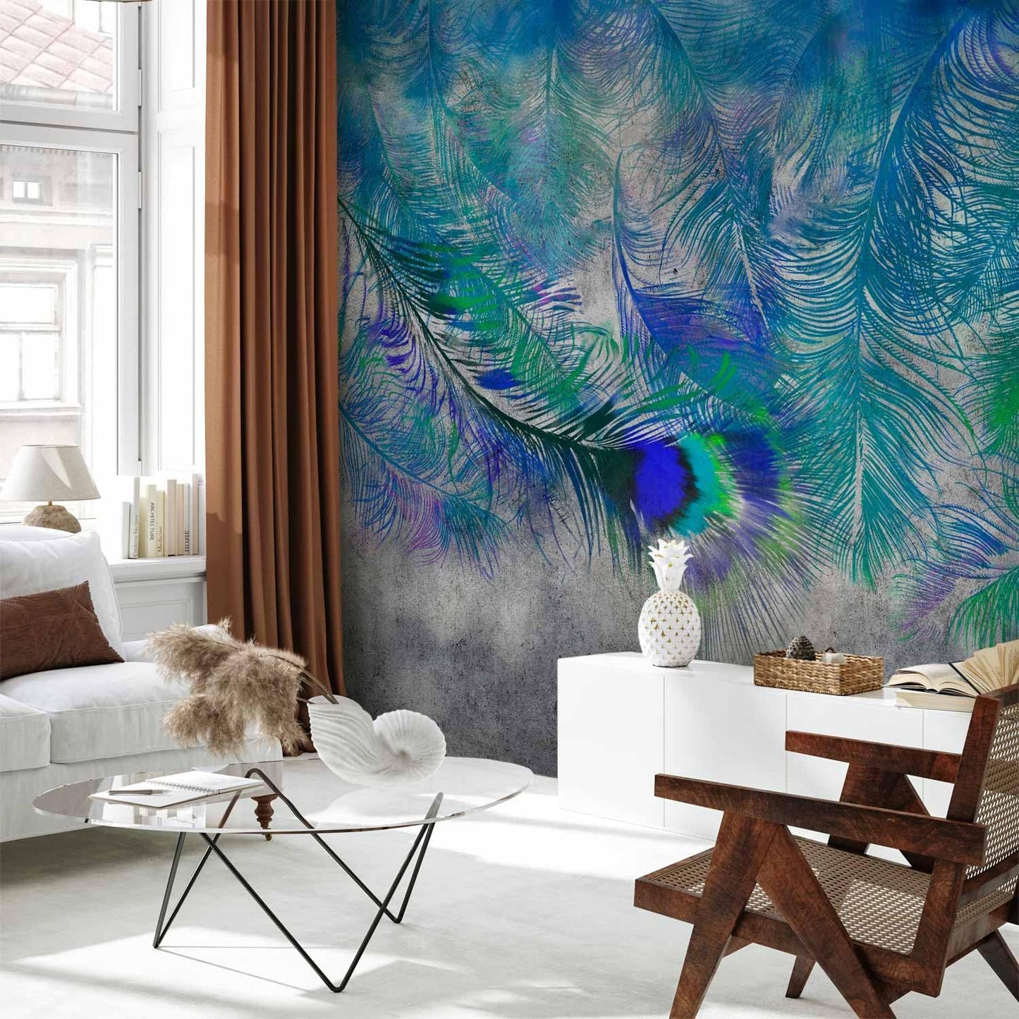 artgeist Wall Mural Cement Feather 96x69 in - XXL Peel and Stick Self-Adhesive Wallpaper Removable Large Sticker Foil Wall Decor Print Picture Image Design Colorful Abstract n-A-1488-a-a