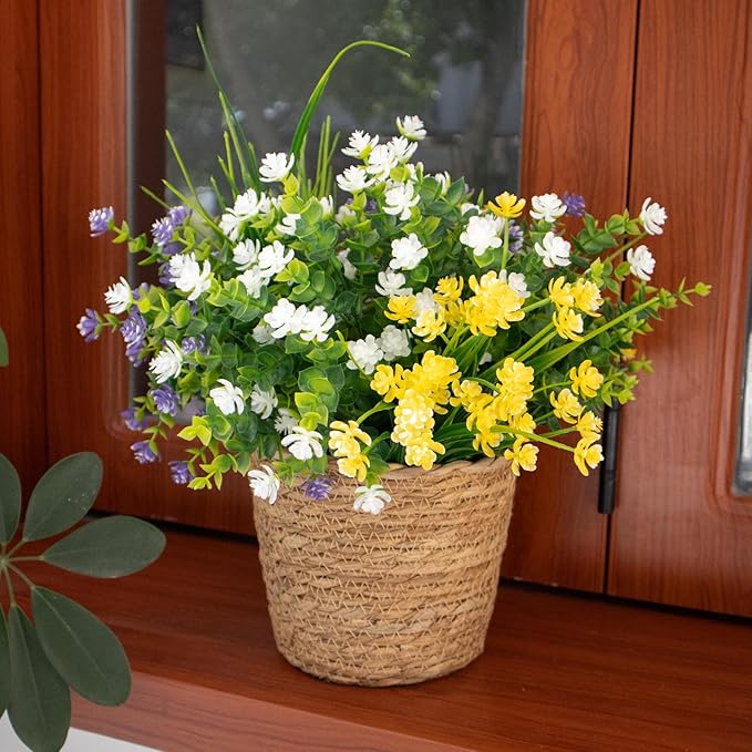 12 Bundles Fake Flowers, Artificial Flowers for Outdoors UV-Resistant No Fade Fake Plants for Planters Porch Home Garden Porch Patio Decoration Outdoor Indoor – Fall & Summer Decor