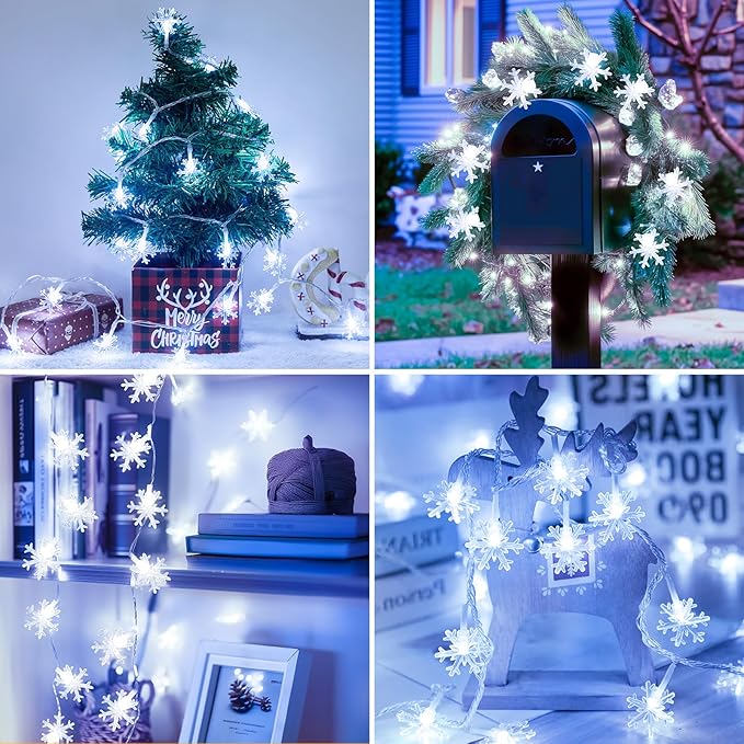 Minetom 4 Pack Snowflakes Lights - 14 Ft 30 LED Waterproof Shatterproof Xmas Fairy Lights for Indoor Decor