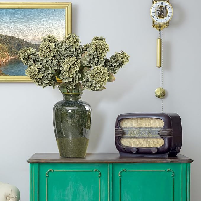 Fake Flowers Hydrangea Silk Flowers With Stems White Flowers Fake Flowers In Vase Hydrangea Artificial Flowers Winter Flowers Artificial For Decoration Vase Decor 24"（ Green）8PCS Wthout Vase