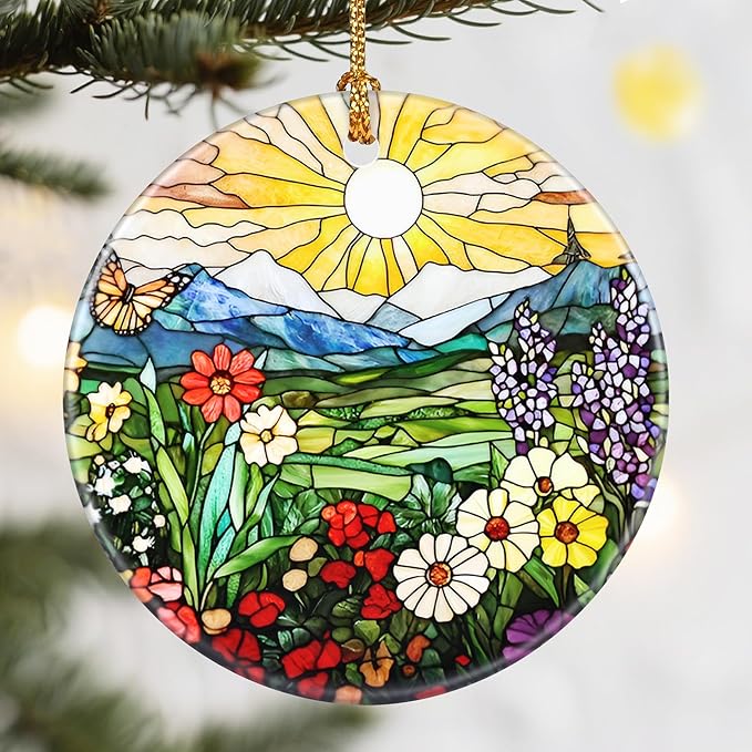 Christmas Ornaments, Dodosky 2.8in Ceramic Wildflower Ornament, Xmas Decor, Christmas Tree Ornaments, Xmas Decorations for Tree, Holiday Ornament, Flower Lovers Gifts, Gifts for Women, Mom, Grandma