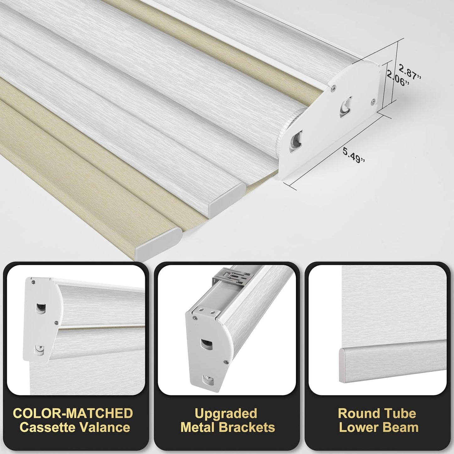 BERISSA Dual Roller Shades - Cassette Valance with Light Filtering and Blackout, Day and Night Roller Shades for Home Office Doors, Beige and White, 62W x 56"H