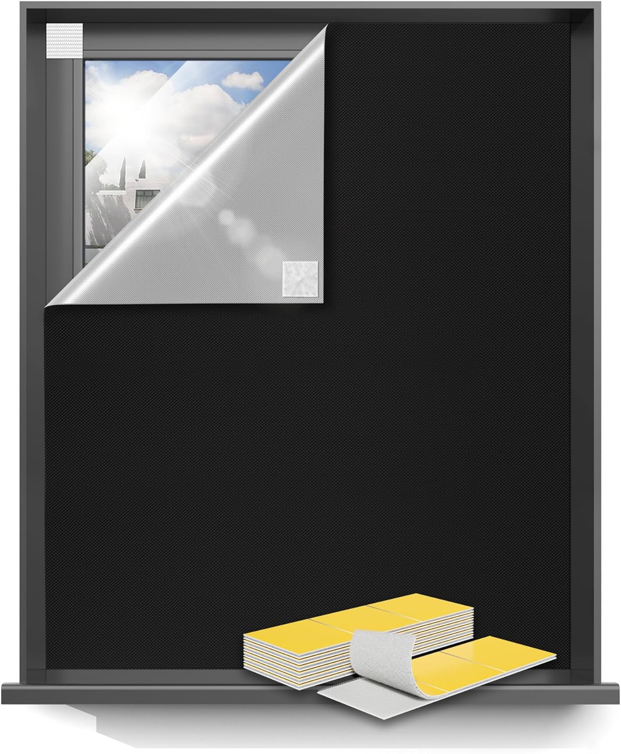 Sumobaby Blackout Curtains for Bedroom 108"x70"Portable Black Out Window Cover with Heat-Resistant Hook&Loop Tape,100% Blackout Shades No Drill Blinds for Windows DIY Cut Fit for Nursery,TV Room，Black