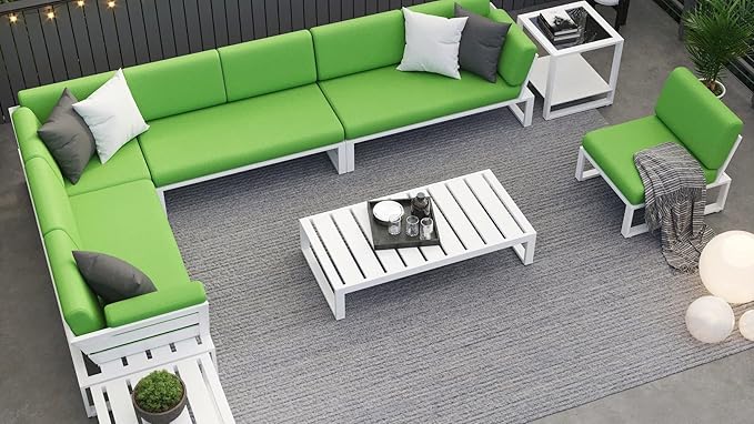 ZURI Modern Kore Outdoor Retangular Coffee Table with Powder Coated Aluminum Frame in White