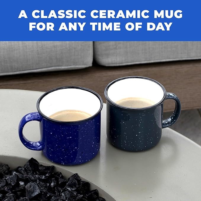 Set of 8 Ceramic Campfire Mugs – 15 Oz, Gray – Coffee & Tea Cups for Home, Work, Travel, Camping – Customizable, Great for DIY, Events, Companies