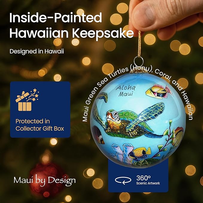 Collectible Hand-Painted Maui Sea Turtles and Tropical Fish Christmas Ornament HF/M
