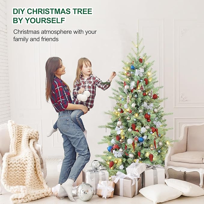 5 FT Prelit Artificial Skinny Christmas Tree,Blue Spruce Slim Pencil Xmas Tree with 926 PE&PVC Mixed Branch Tips and 250 UL Listed Clear Lights,Hinged Pine Tree with Metal Stand for Home Office Décor