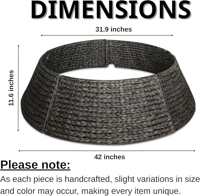 42" Wicker Christmas Tree Collar for Artificial Trees, Rustic 9ft Tree Basket Skirt, Farmhouse Base Cover for Pencil, Slim Christmas Tree Collars, Handwoven from Seagrass