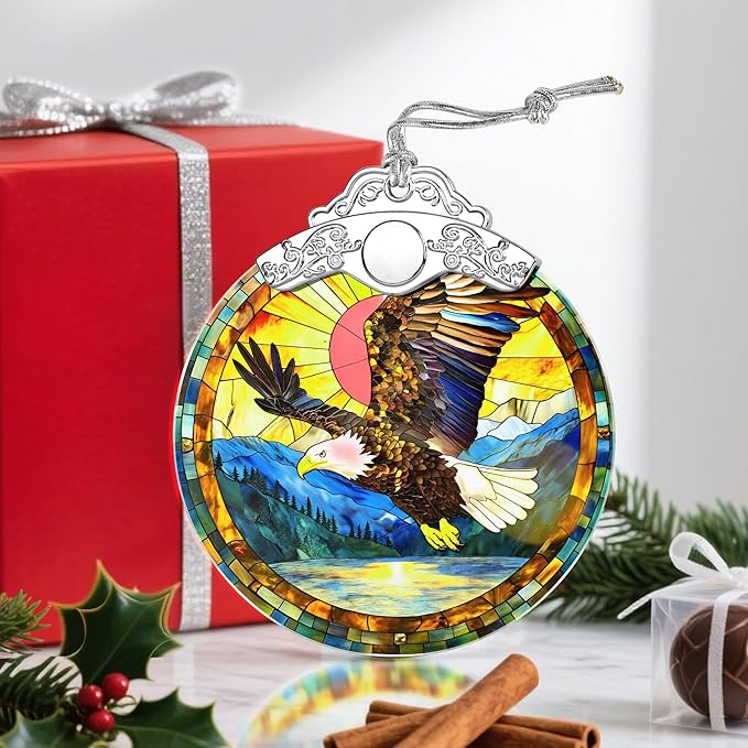 Christmas Ornaments: Stained Glass Ornament, Christmas Tree Ornament, Hanging Ornaments for Home Decor & Xmas Tree Decorations – Exquisite Holiday Decor, Gifts & Holiday Present - Bald Eagle