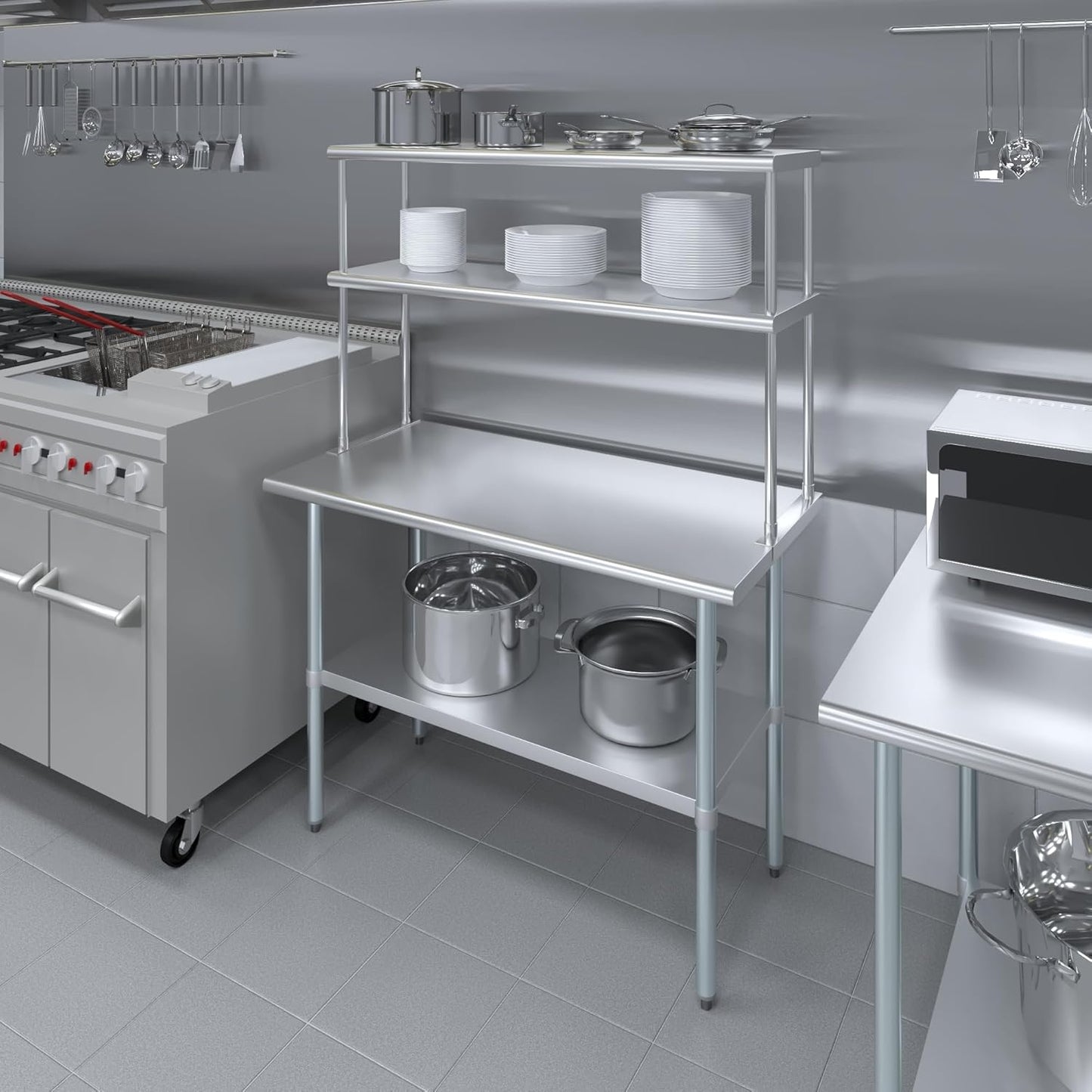 AmGood Double OverShelf Stainless Steel NSF - Many (48" Long x 14" Deep)