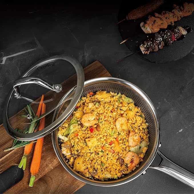 Hybrid Nonstick Saucepan Set of 2 with Lids 1.5 QT and 3 QT, Stainless Steel Honeycomb Pans,Compatible with All Cooktops,Dishwasher and Oven Safe