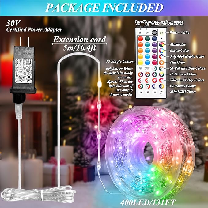 Lovelite 400 LED Christmas Fairy Lights Color Changing, 131 FT 35 Colors String Lights with Remote Silver Wire, Waterproof Fairy Light Plug in for Halloween Xmas Party Bedroom Wedding Indoor Decor
