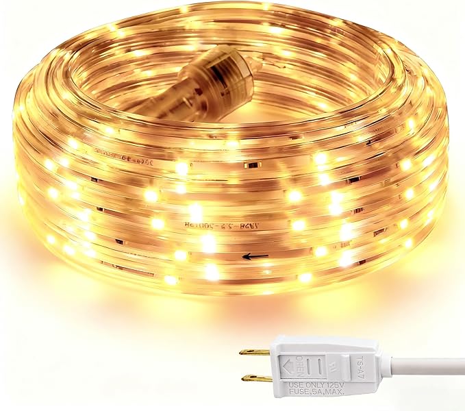 LED Rope Lights, 16.4ft Waterproof Strip Light, 3000K Soft White, Flexible Indoor Outdoor Decorative Lighting for Home Christmas Holiday Garden Patio Party