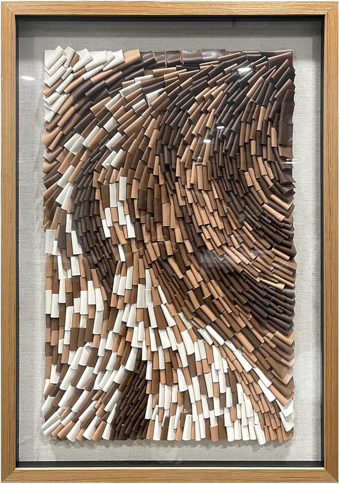 BrightA The Texture Leather Collage Craft Painting With A Contrast Of Brown And White Colors Adds An Artistic Atmosphere And Style To The Space 27.5"x39.4"