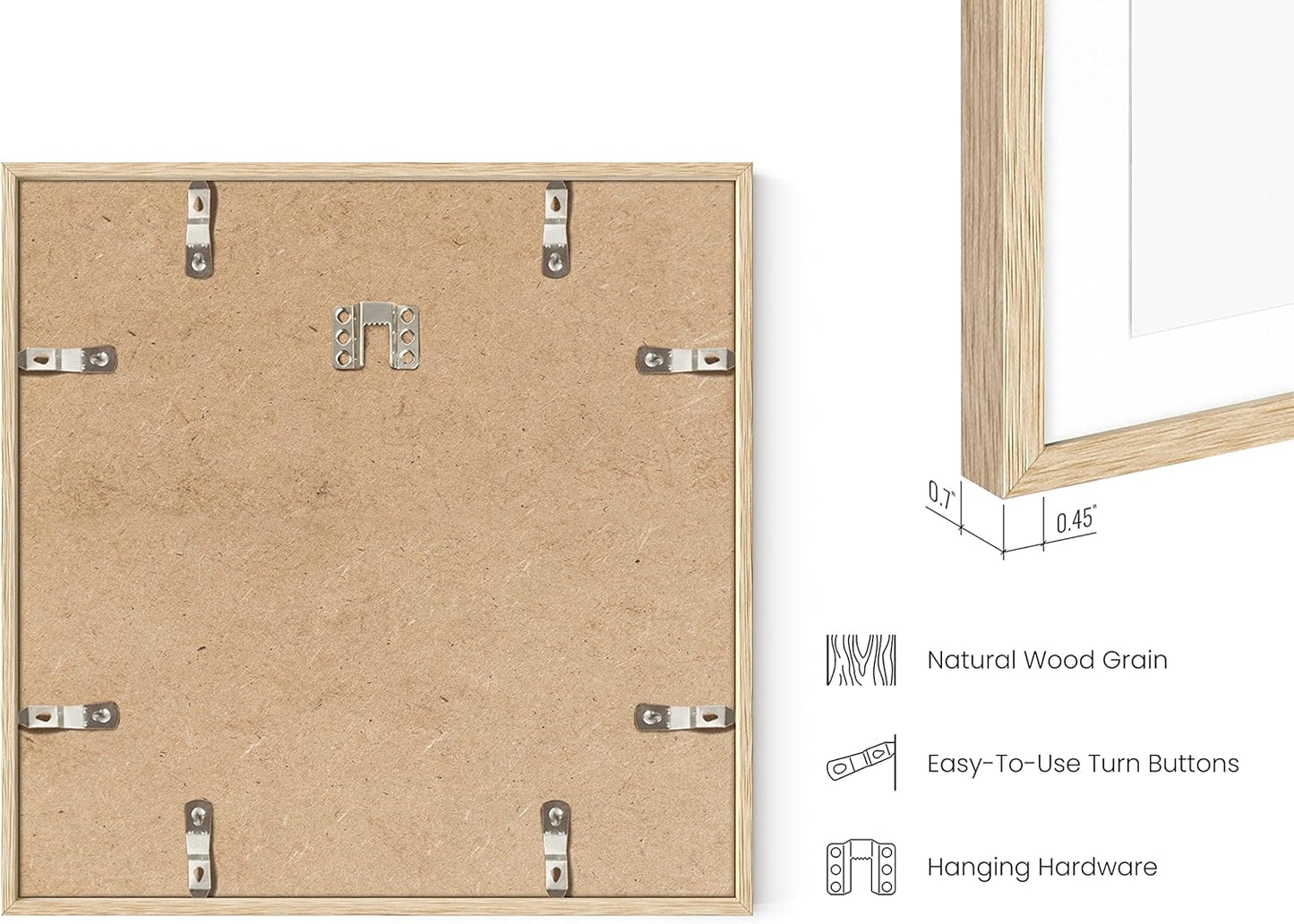 HAUS AND HUES Square Picture Frames Set - 15 Wooden Frames, 12x12 with Mat, Beige Oak Finish