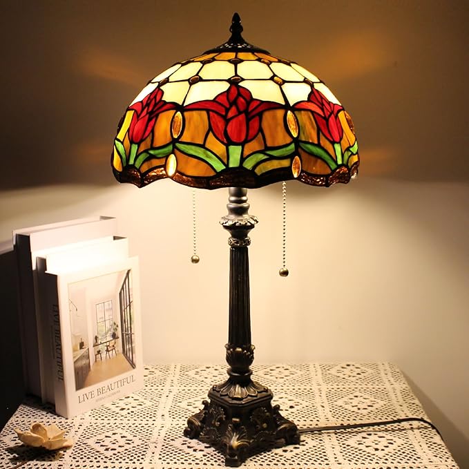 Table Lamp Base Replacement Only, Wide 6 Height 23 Inch, Fit for 12, 14, 16, 18 Inch Tiffany Style Stained Glass Lampshade, Dark Bronze Finish, Resin, Pull Chain Switch(J (W6H23 Inch))