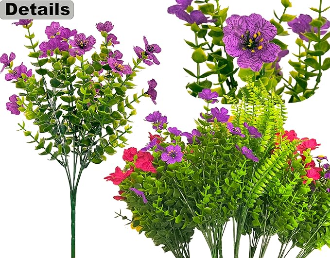 Artificial Fake Flowers for Outdoors,16 Bundles Artificial Plants Outdoor Faux Plants UV Resistant, Realistic Faux Silk Flower 6 Colors Spring Summer Decor for Porch Outside Planter Window Box