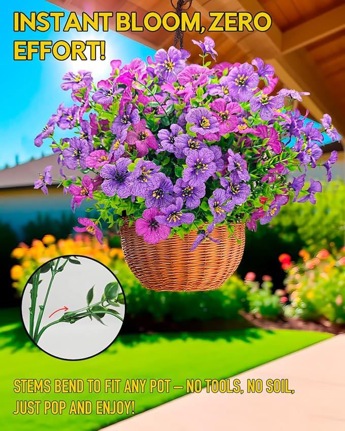 Realistic Silk Daisy Faux Flowers for Outdoor Indoor Decorations - 12 Bundles UV Resistant Artificial Flowers Outside for Hanging Basket Planter Window Box, Fake Plants for Home Porch Garden Décor