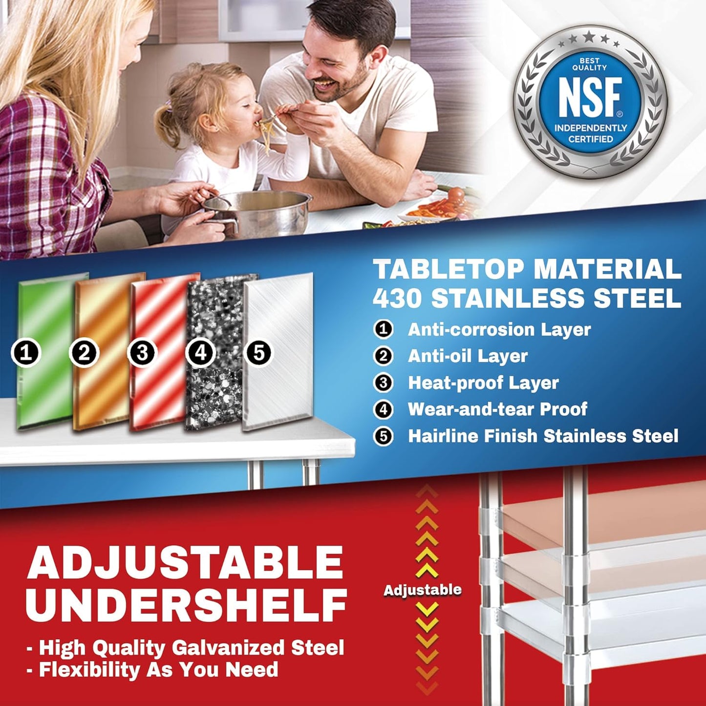 DuraSteel 30x18 NSF Stainless Steel Cart Work Table - Heavy Duty Rolling Food Prep Table - Metal Utility Cart on Wheels Caster, Grill Stand Microwave Outdoor Kitchen Tables Countertop Island Large Top