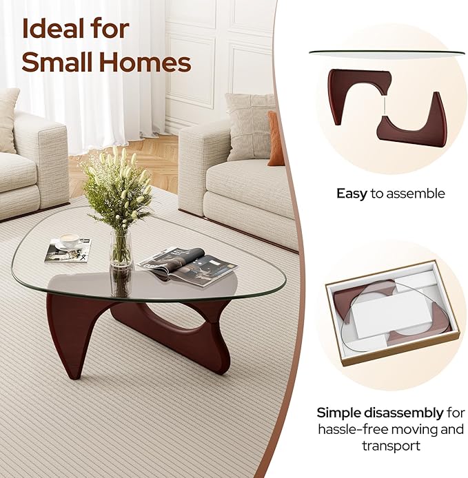 Modern Glass Coffee Table, Mid Century Triangle Coffee Table for Living Room Bedroom Reception Office Tables