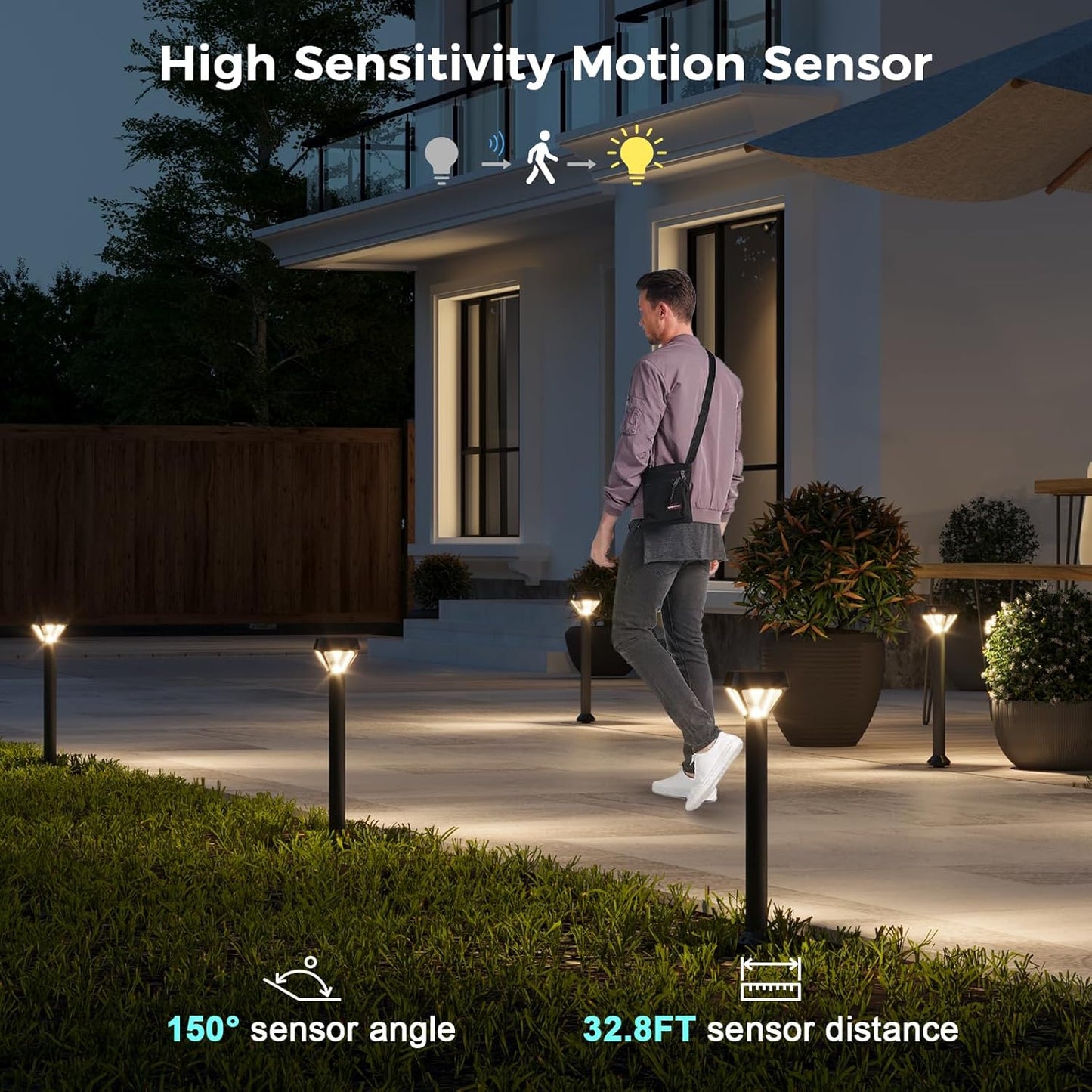 XMCOSY+ Smart Pathway Lights Solar Powered, 150LM Solar Motion Lights Outdoor Waterproof with APP Control, Works with Alexa RGBCW Color Changing Garden Light for Yard Walkway Driveway Pathway, 6 Pack
