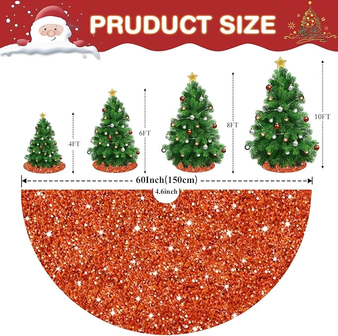 Orange Christmas Tree Skirt 60 Inch Sequin Fall Trees Skirt Christmas Velvet Tree Skirt Large Christmas Trees Skirts Thanksgiving Tree Skirt Sparkle Trees Cover Skirts for Holiday Party