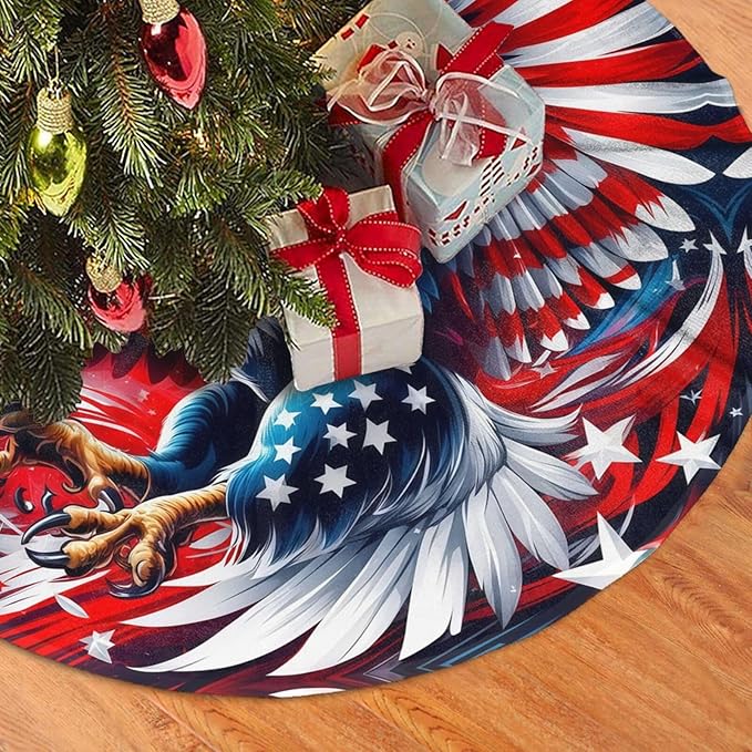 July 4th American Flag Patriotic USA New York Eagle Tree Skirt 36" Tree Mat for Christmas Xmasn Festive Party Yard Decorations Indoor Outdoor Ornaments