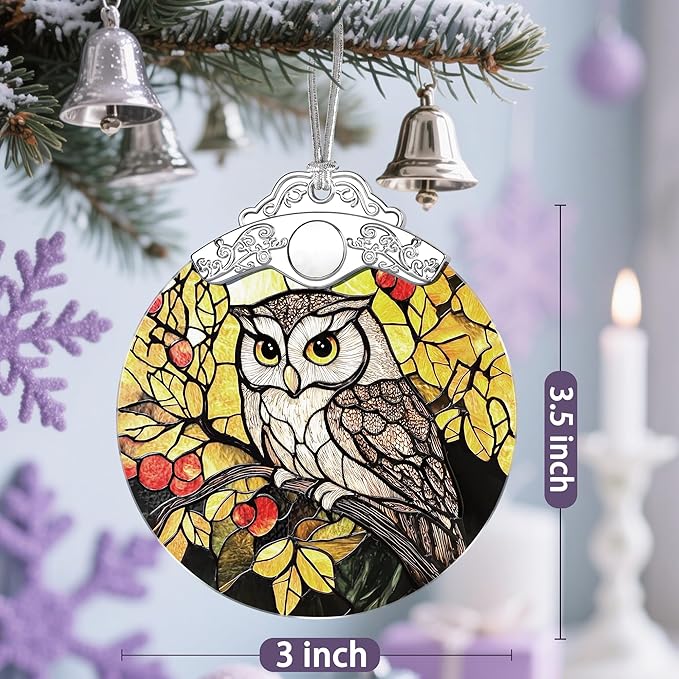 Owl Ornament, Stained Glass Christmas Decorations, Christmas Ornaments for Tree, Holiday Ornament, Gifts for Owl Lovers, Holiday Party Gifts, Gift Ideas & Xmas Gift
