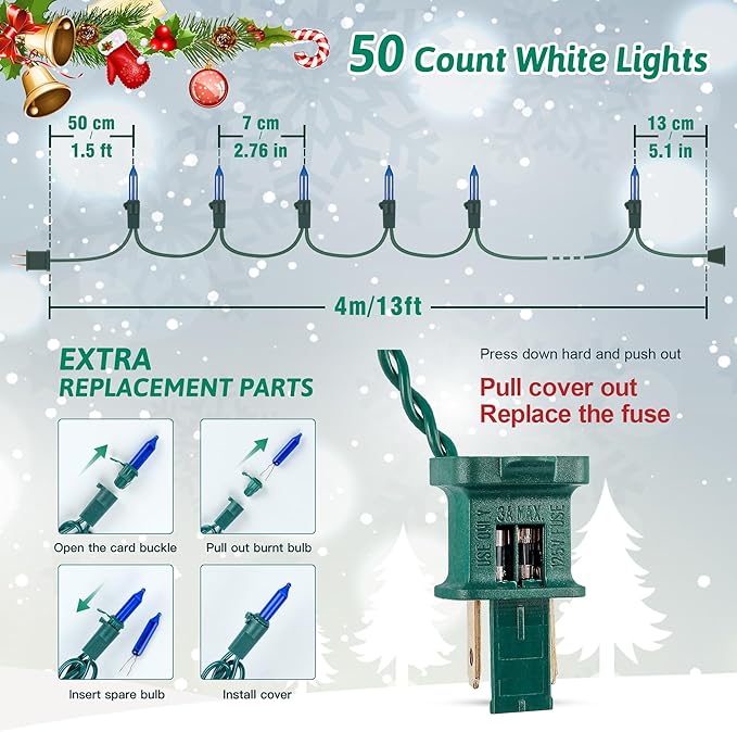 HEYFUNi 50Count Blue Christmas Lights, Green Wire 13Ft Incandescent Traditional Holiday String Light Set for Indoor Outdoor Use Christmas Tree, Halloween, Valentine Wedding Lighting Decoration