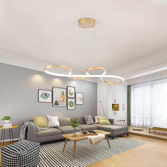 Modern LED Chandelier Dining Room Modern Pendant Light Dimmable Creative Contemporary Chandelier Adjustable Hanging Lighting Fixture for Living Room Kitchen Island 3000K/4000K/6000K (Gold)