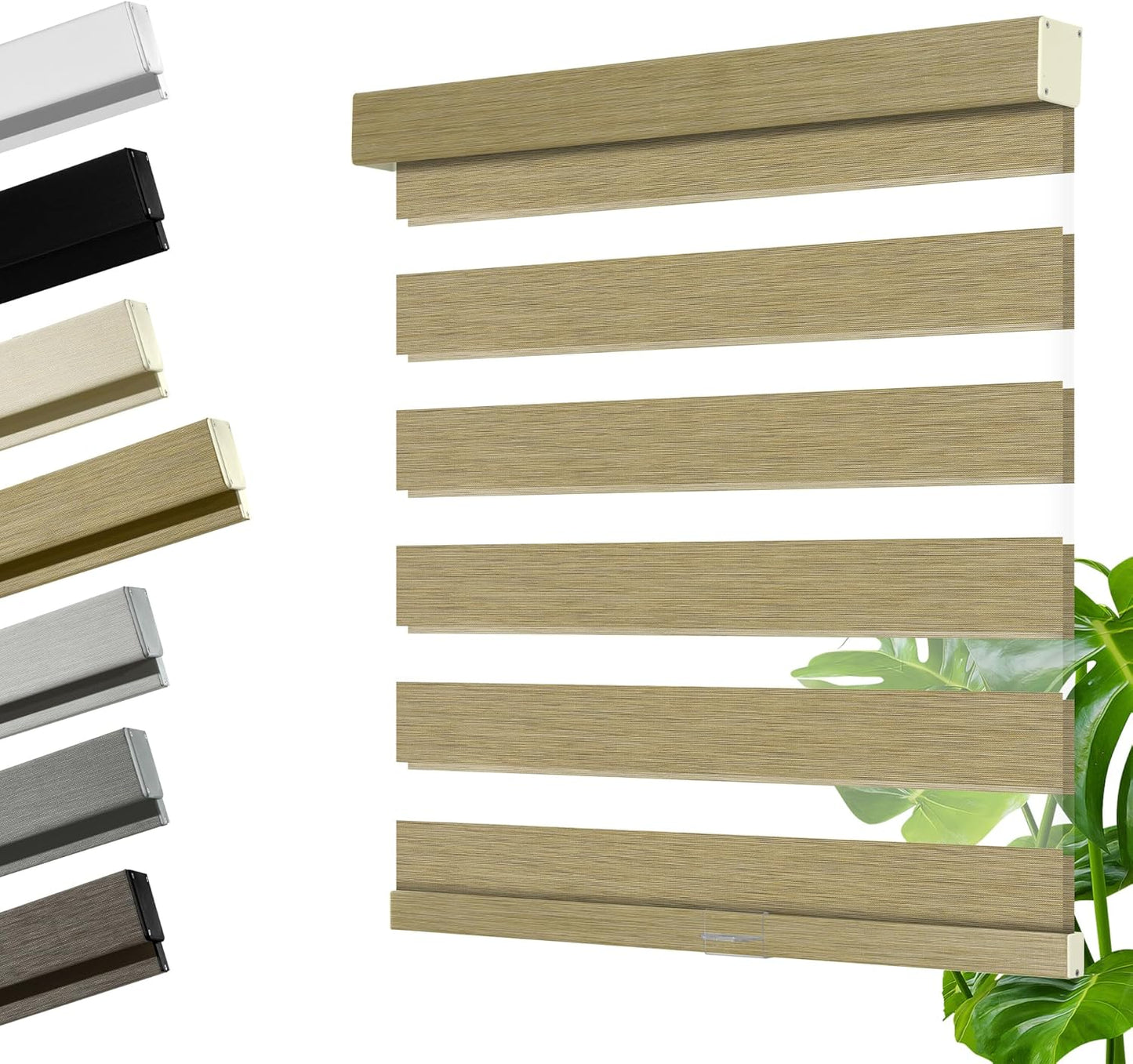 Cordless Zebra Blinds for Windows, Blackout Interior Blinds,Easy to Install,UV Protection,for Offices and Home,Custom Roller Shades, Mousse Light Bown,66" W x 56" H