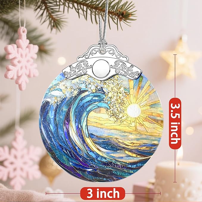 Christmas Ornament, Stained Glass Ornament, Christmas Ornaments for Tree, Hanging Ornaments for Home Decor & Xmas Decorations – Holiday Decor, Gift Ideas, Perfect Holiday & Xmas Gifts - Sea Wave